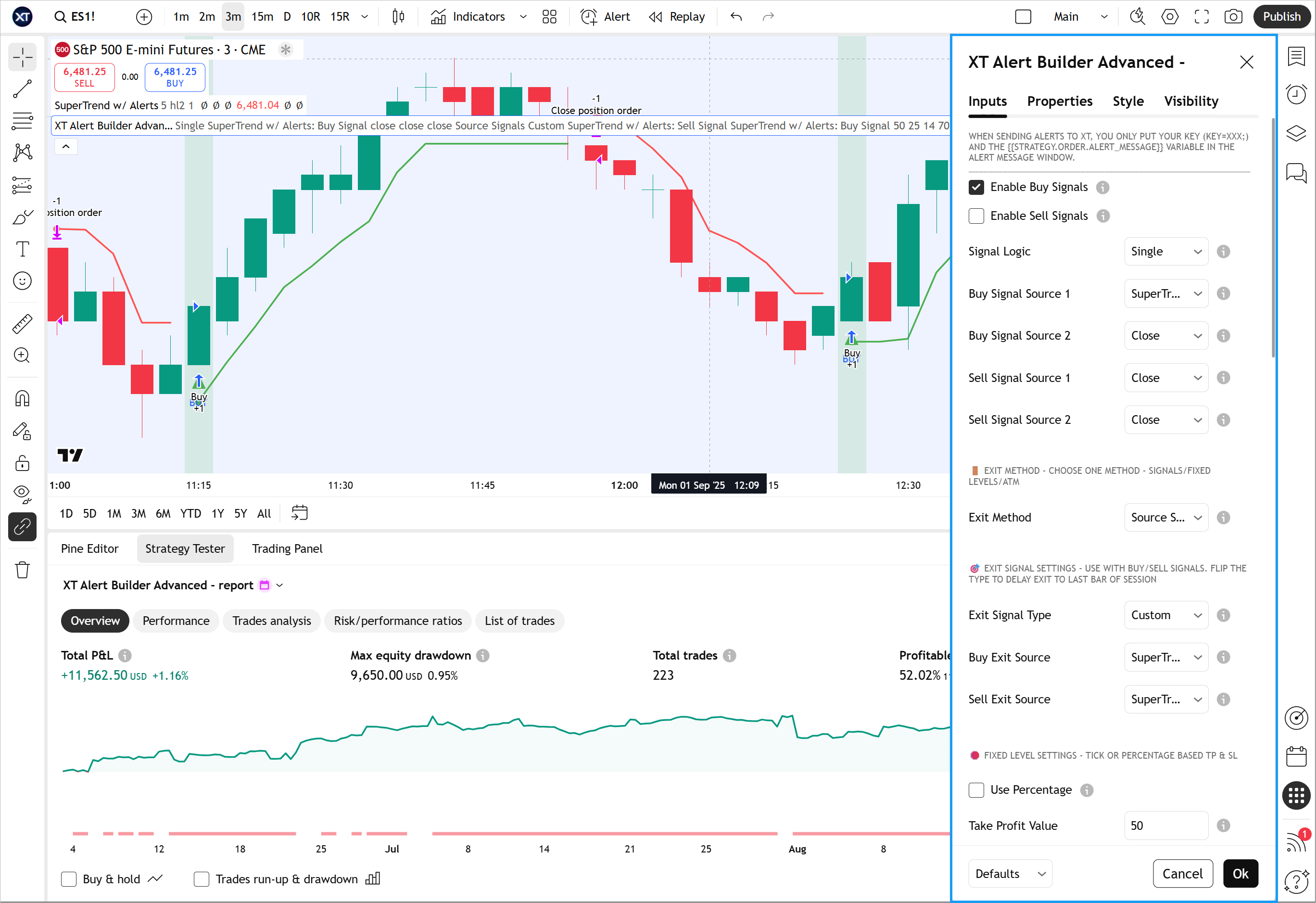 XT Alert Builder settings panel