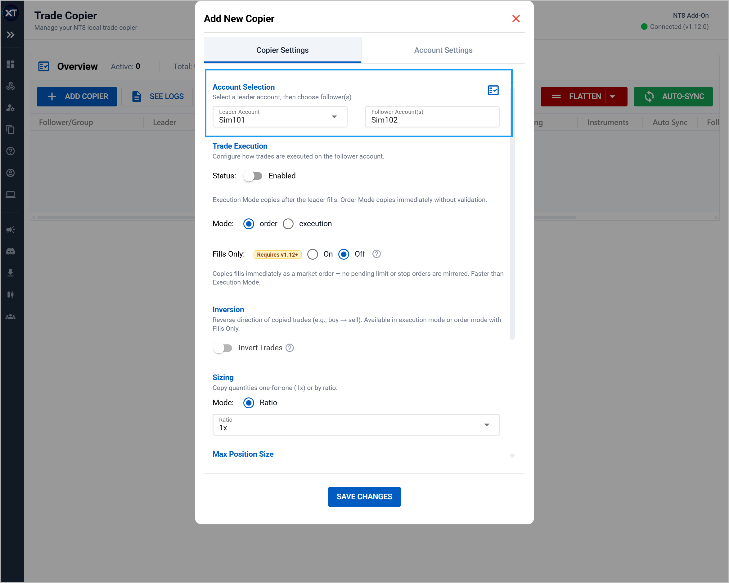 account selection setting