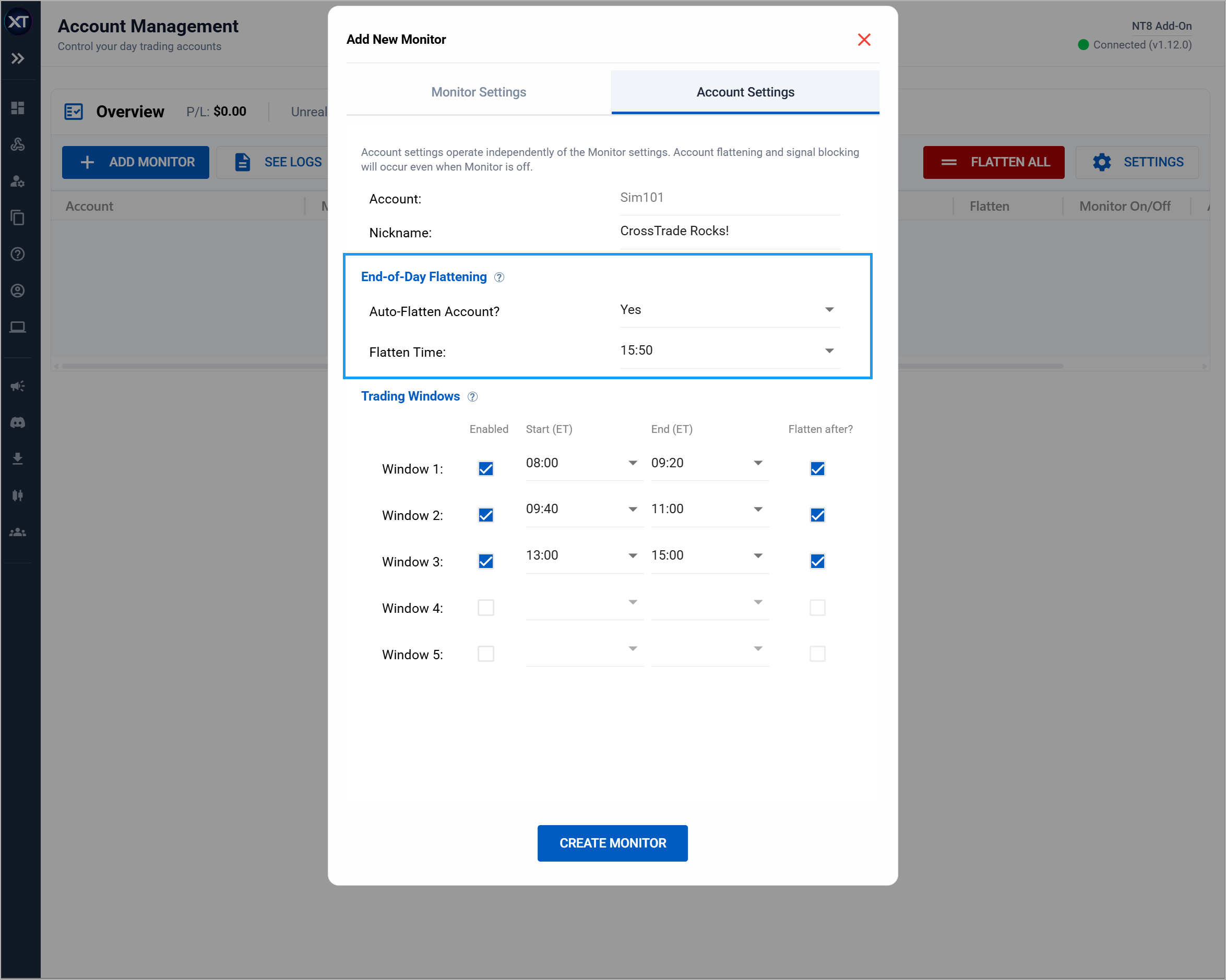 end of day flattening at a specific time