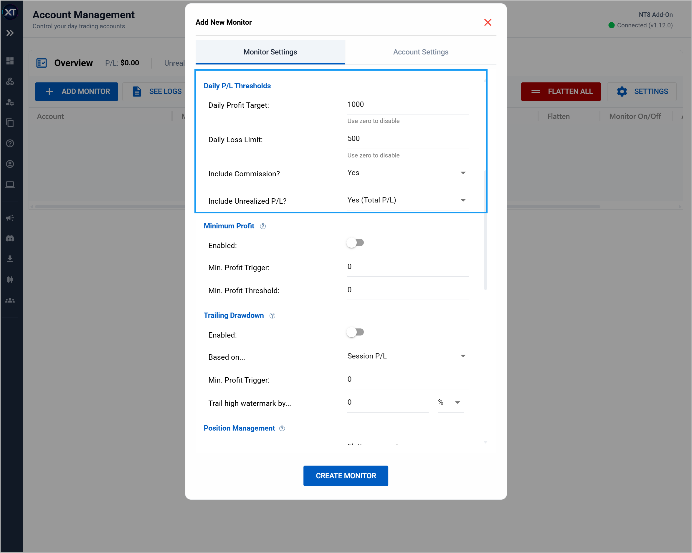 NT Account Manager P&L thresholds