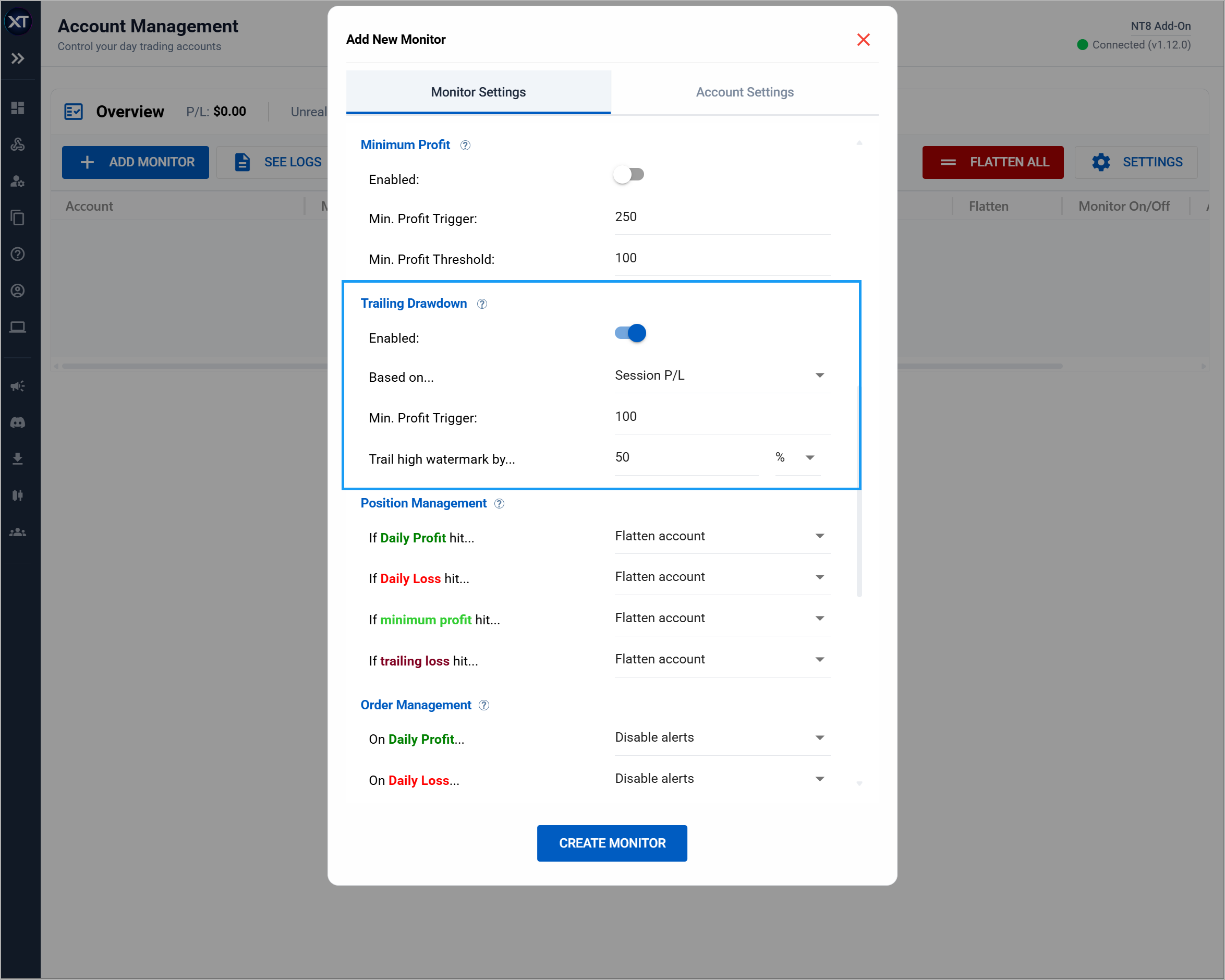 trailing drawdown for ninjatrader account management