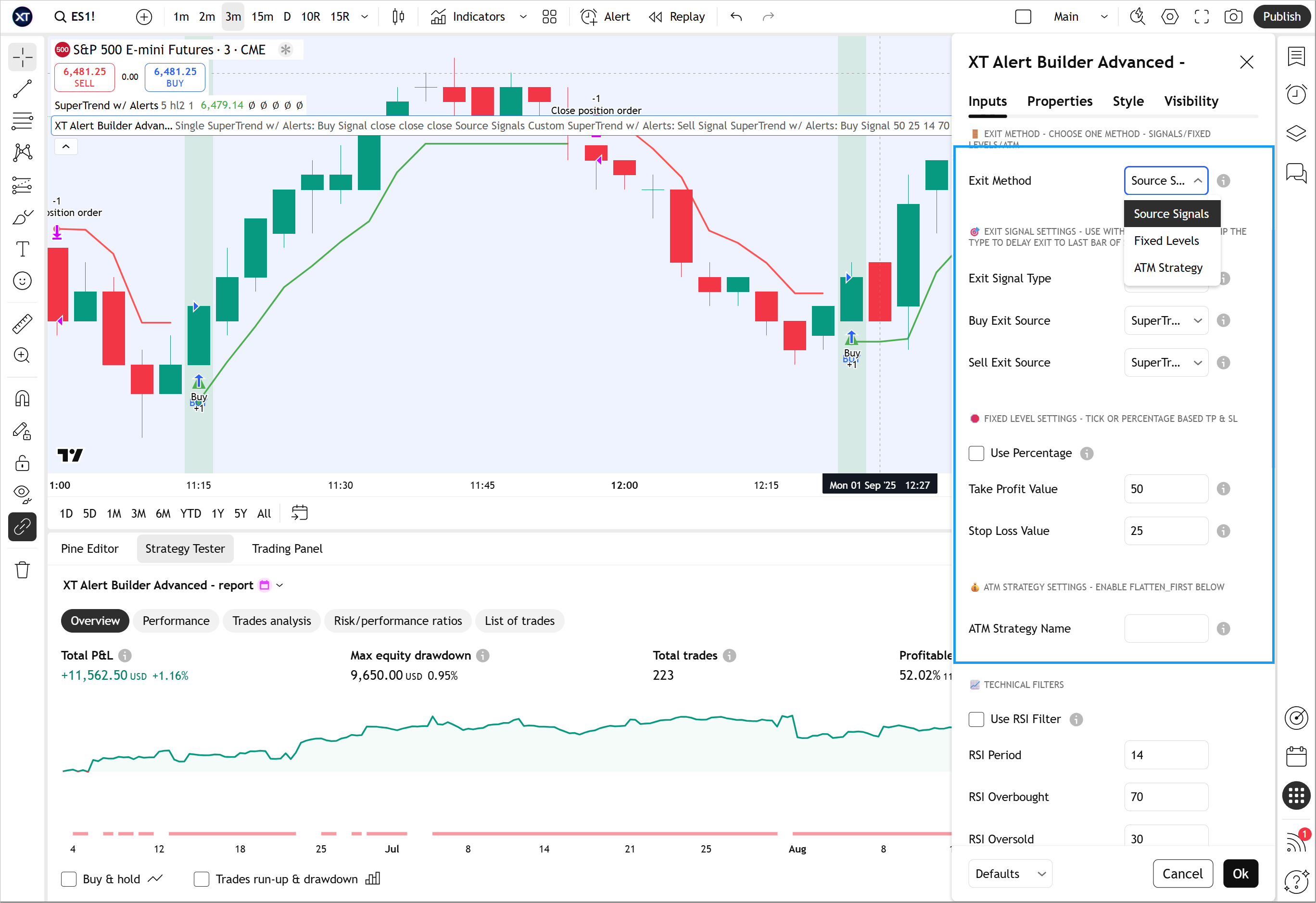 Trade management settings