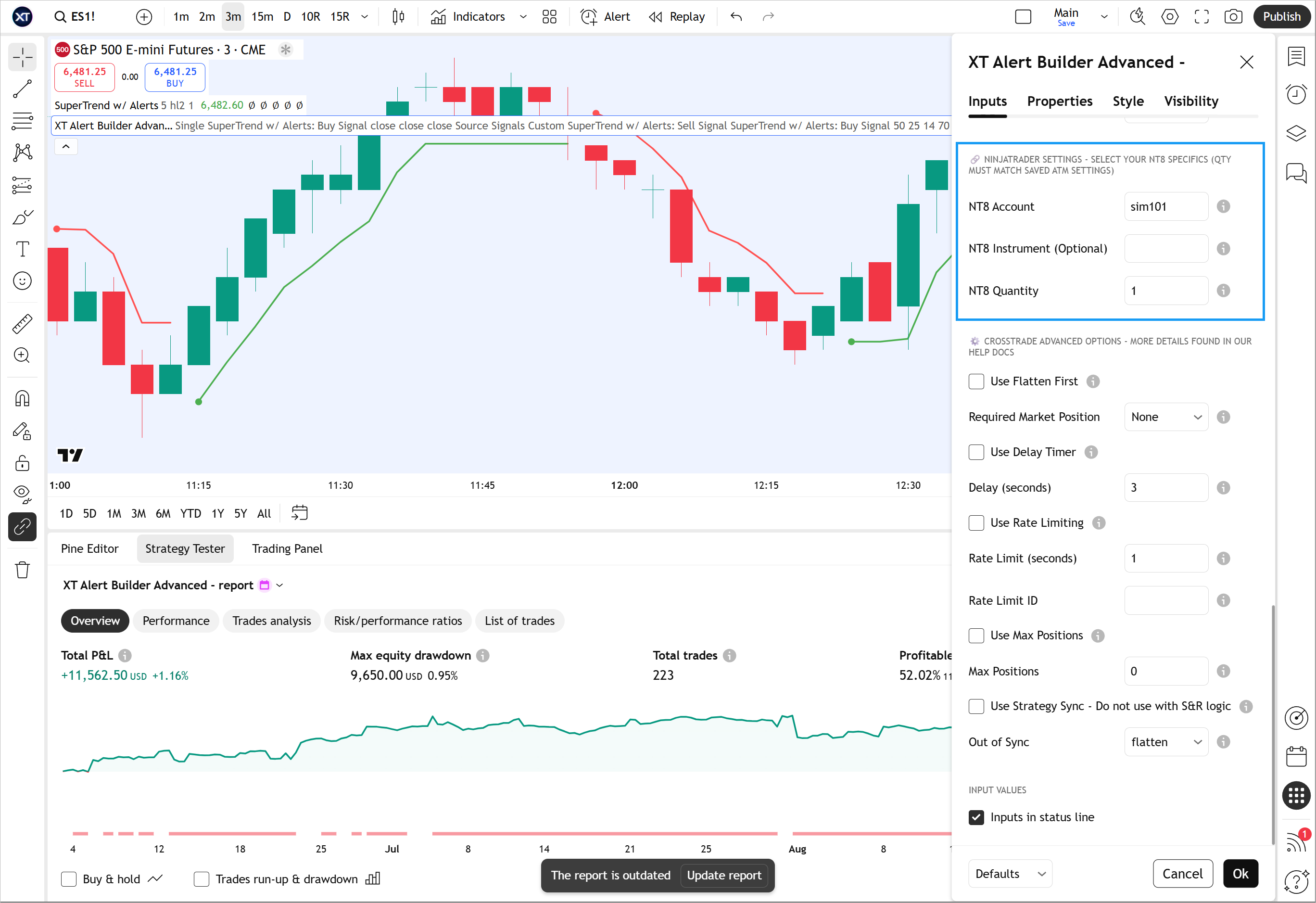 NinjaTrader settings