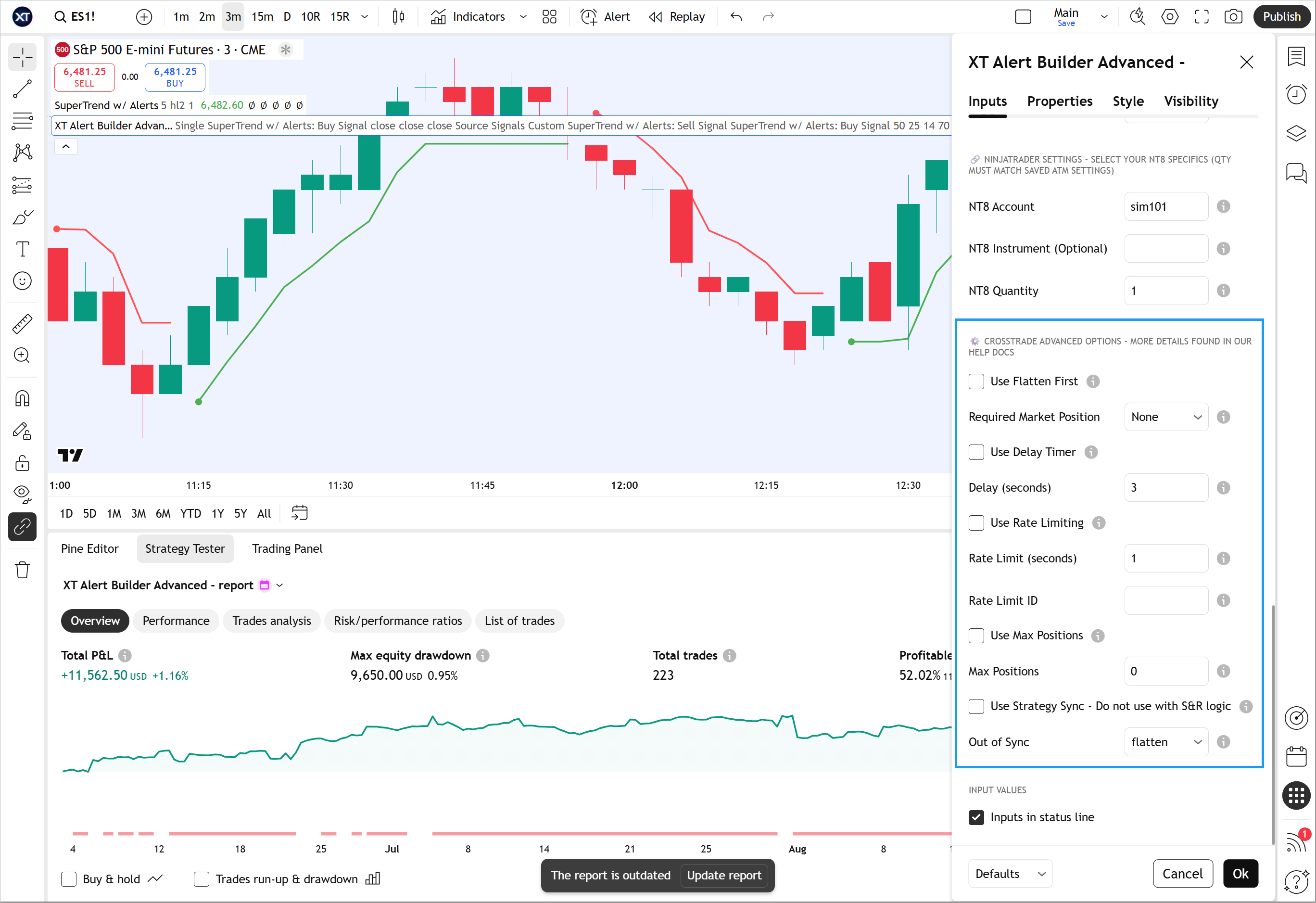 CrossTrade advanced options
